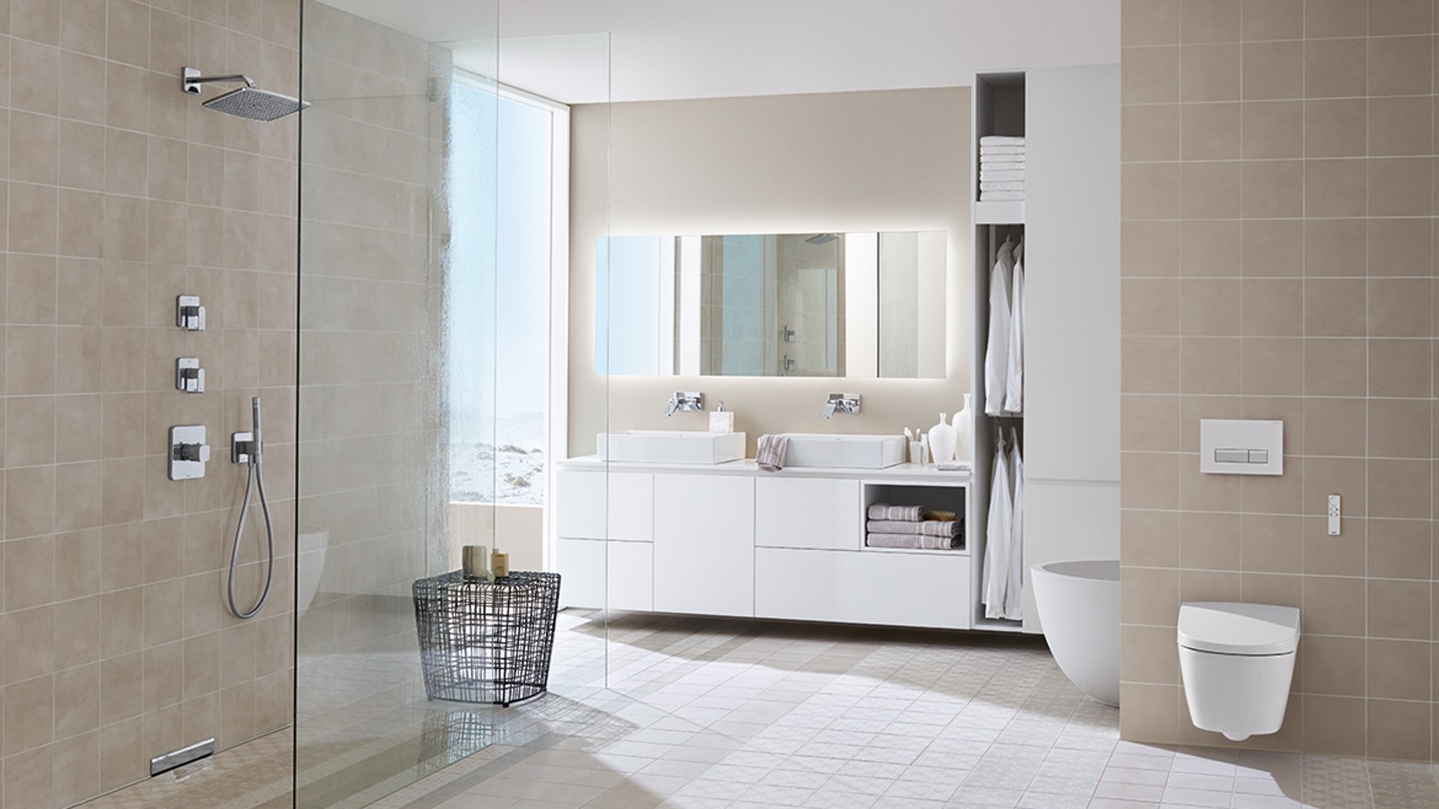 душевая без поддона с трапом встроенным в стену душевая без поддона с трапом встроенным в стену