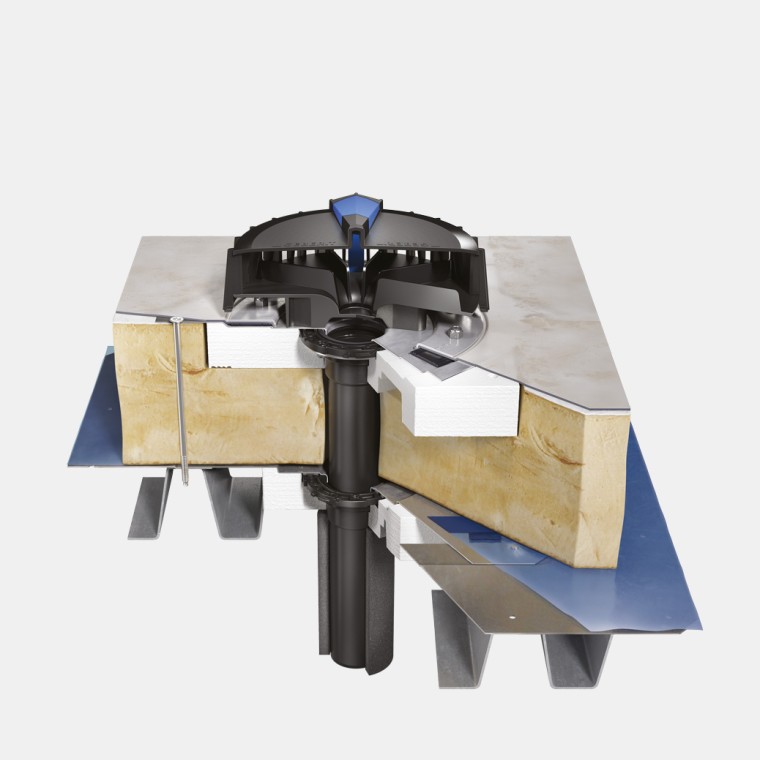 Пирог легкой кровли с утеплителем и мембраной и воронкой Geberit Pluvia