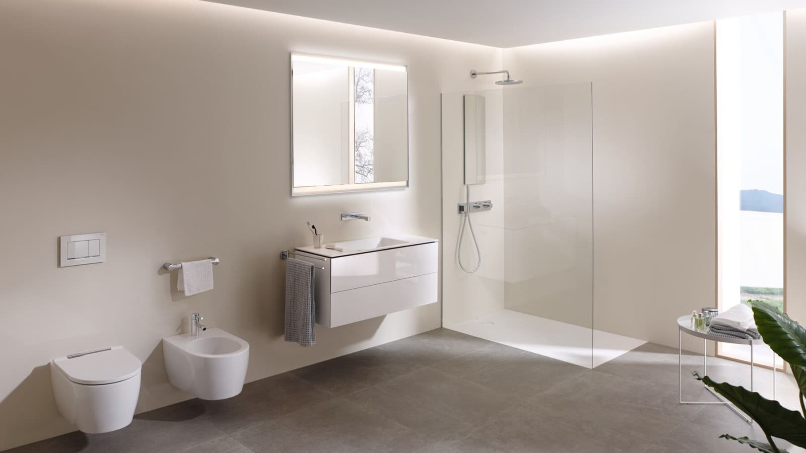 Унитаз-биде Geberit AquaClean Mera в ванной комнате (© Geberit) Унитаз-биде Geberit AquaClean Mera в ванной комнате (© Geberit)