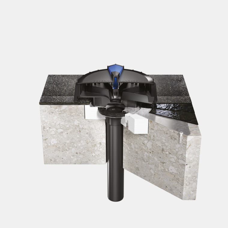 Пирог бетонной кровли с битумной гидроизоляцией с воронкой Geberit Pluvia Пирог бетонной кровли с битумной гидроизоляцией с воронкой Geberit Pluvia