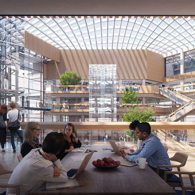 Здание залито светом, благодаря стеклянным фасадам и стеклянному куполу (©Foster&Partners) Здание залито светом, благодаря стеклянным фасадам и стеклянному куполу (©Foster&Partners)